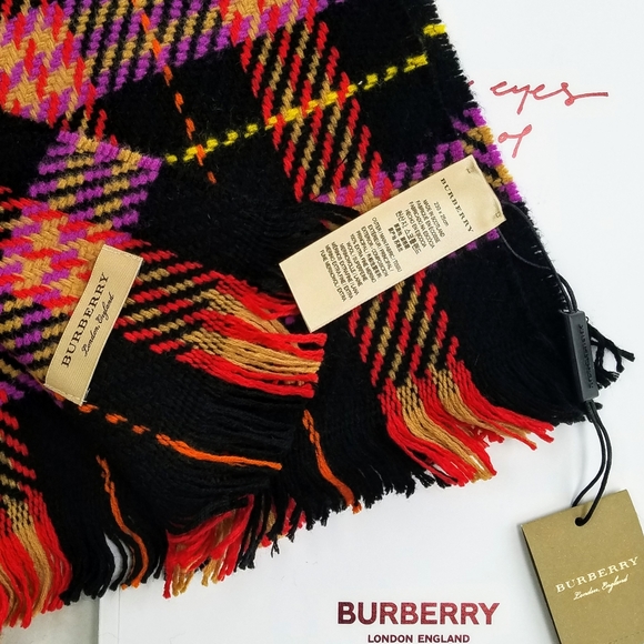 Burberry Multicolor Check Merino Wool Black Plaid Scarf - Picture 4 of 8